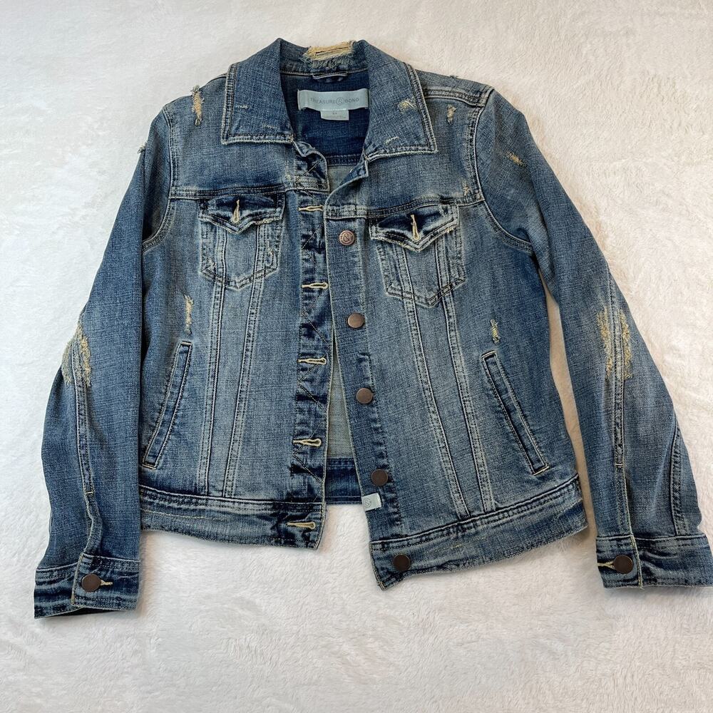 Treasure & Bond Denim Jeans Jacket Womens Blue Distressed - XS